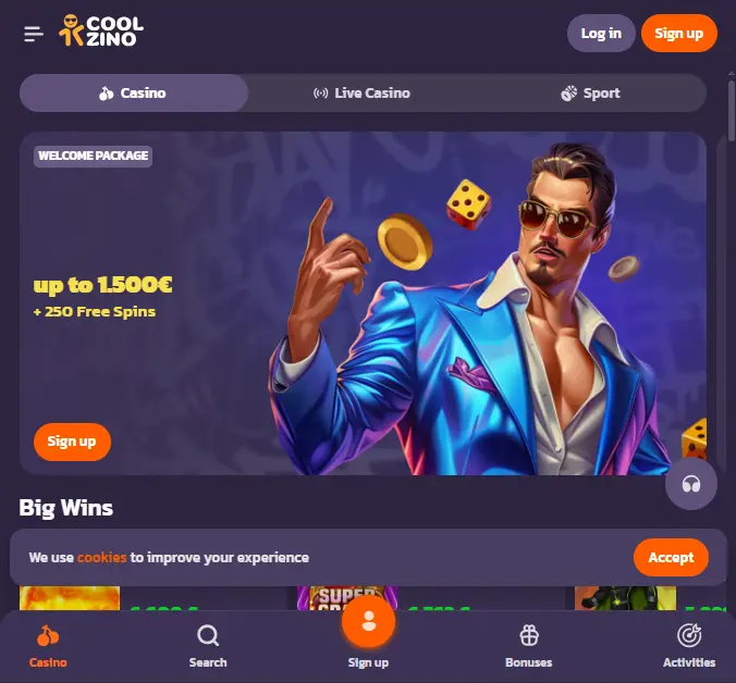 Coolzino application on mobile